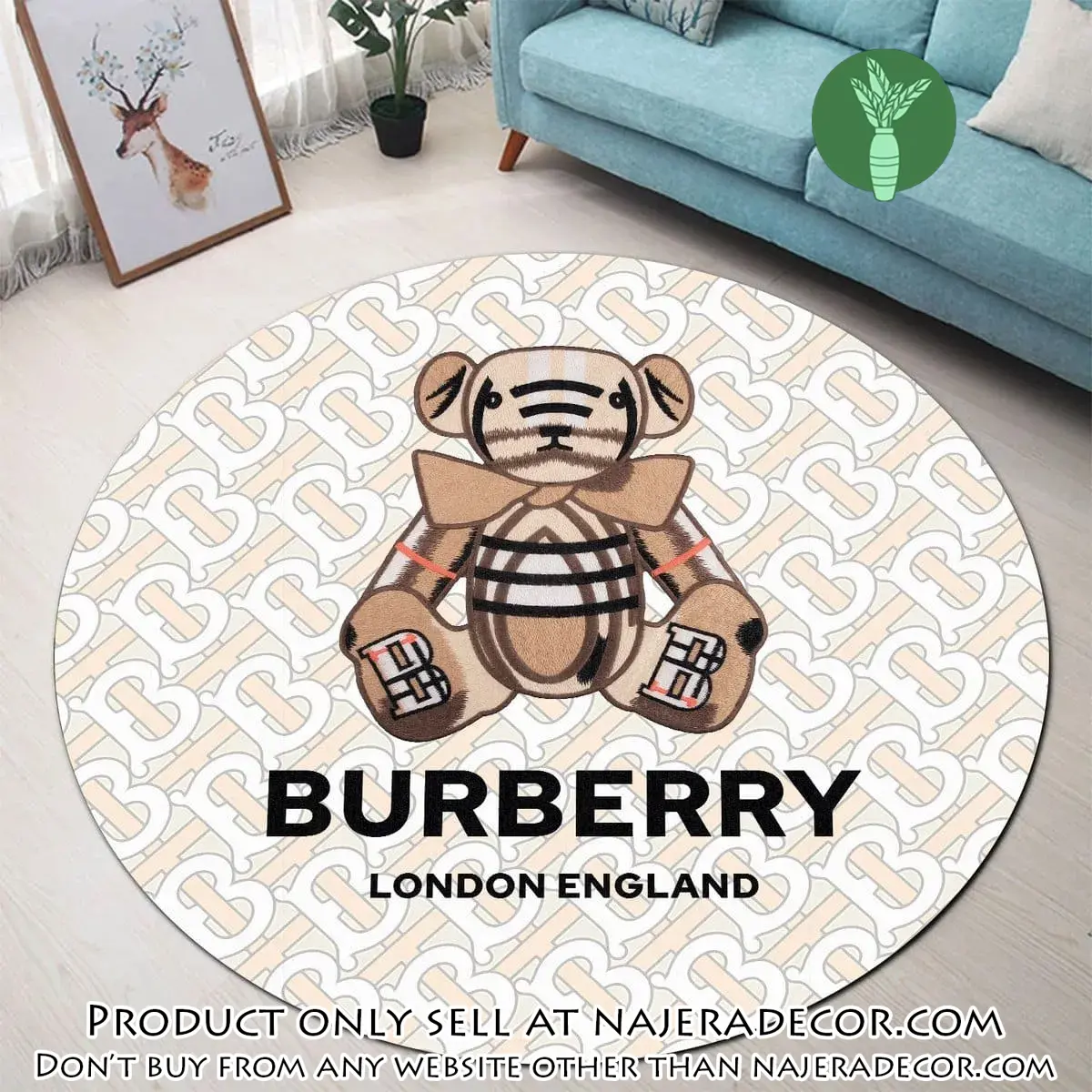 Burberry bear london england luxury brand fashion round rug carpet home decor special gift njr2700847